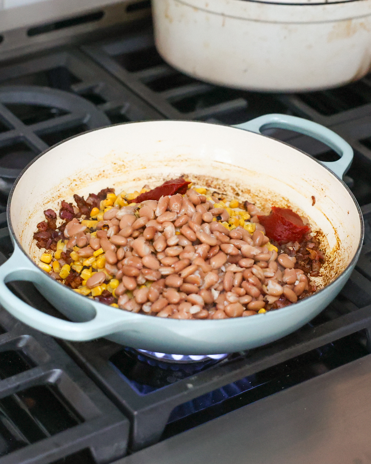 beans added to skillet veggies