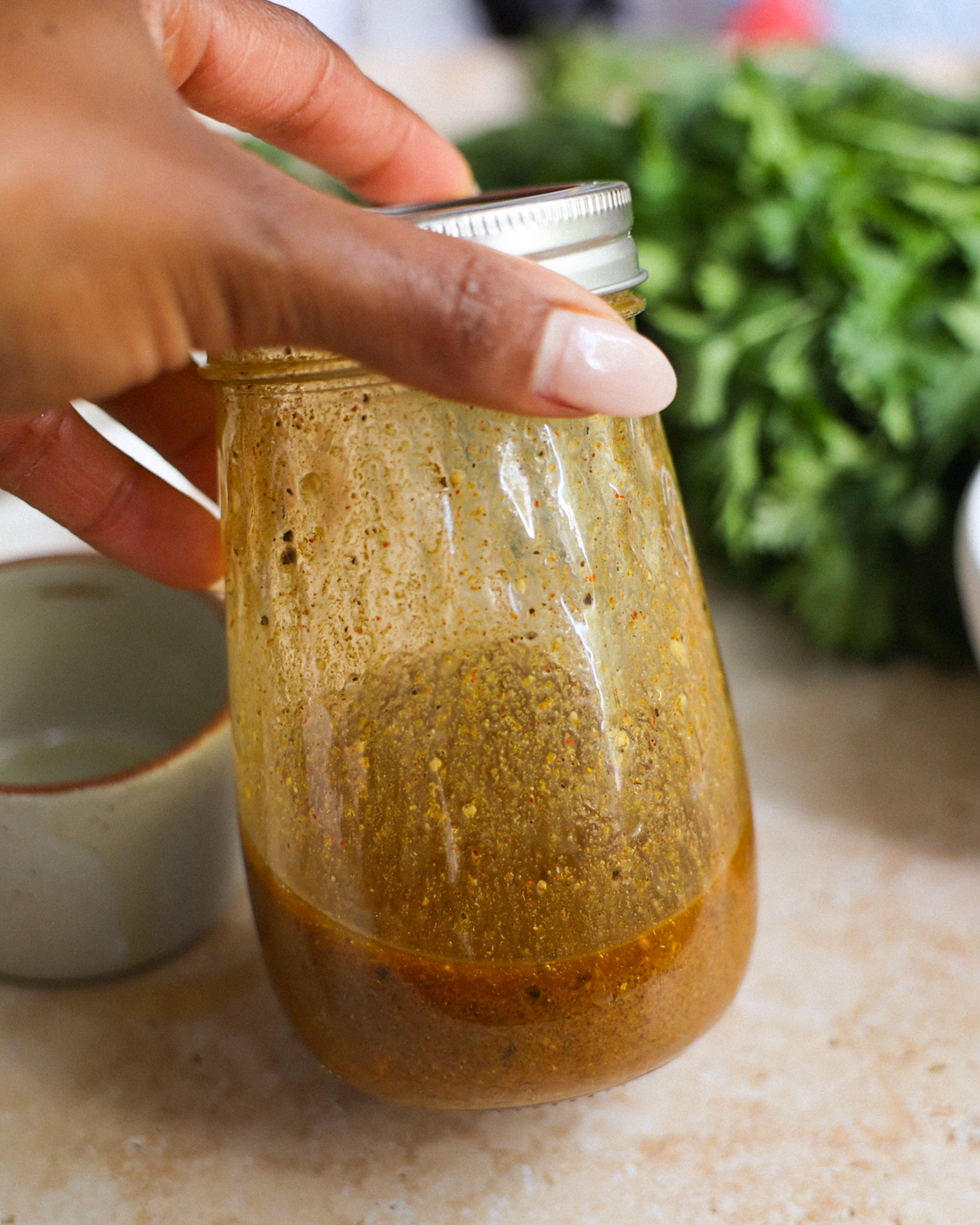 shaken dressing in jar