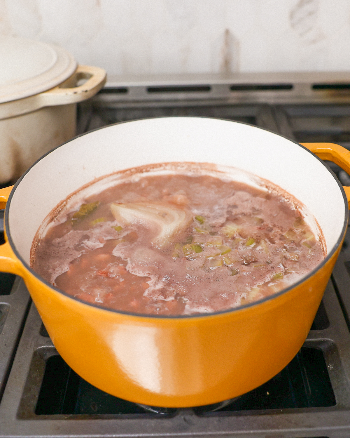 beans simmering in pot