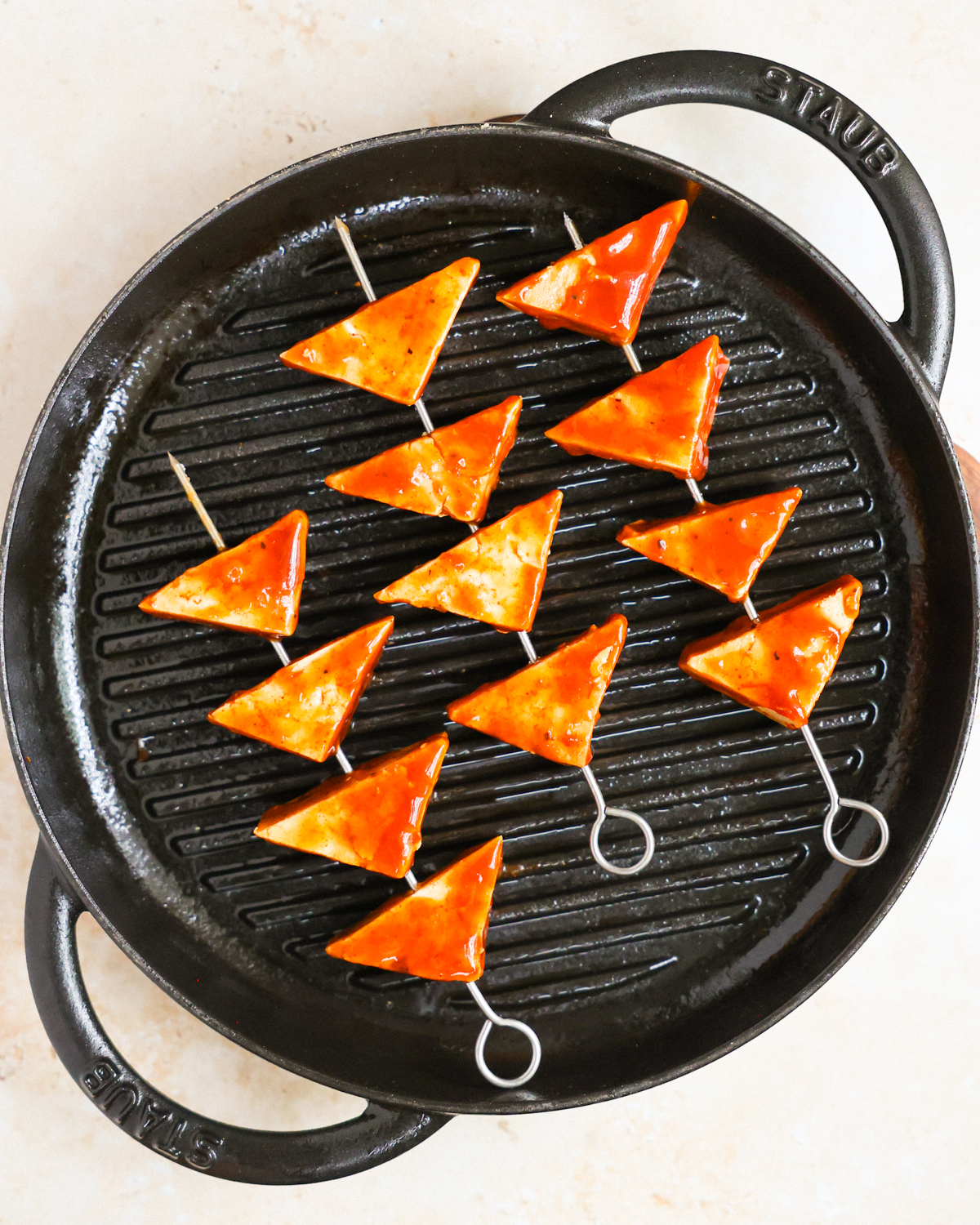 overhead tofu on grill pan