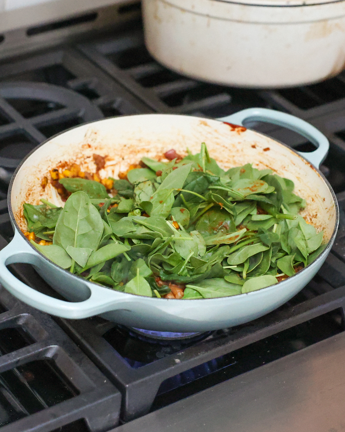 spinach added to skillet