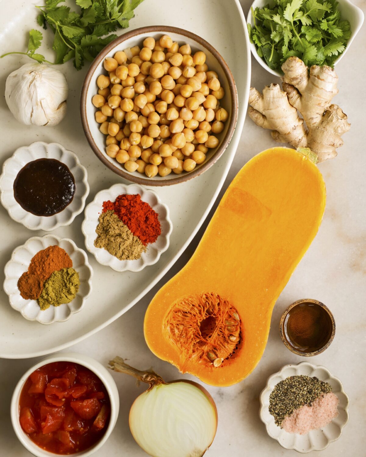 overhead chickpea soup ingredients
