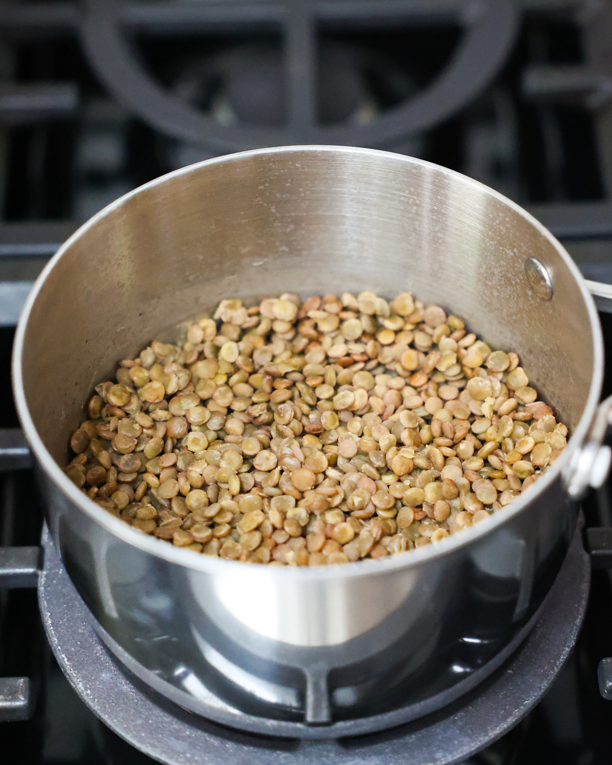 cooked lentils in pot