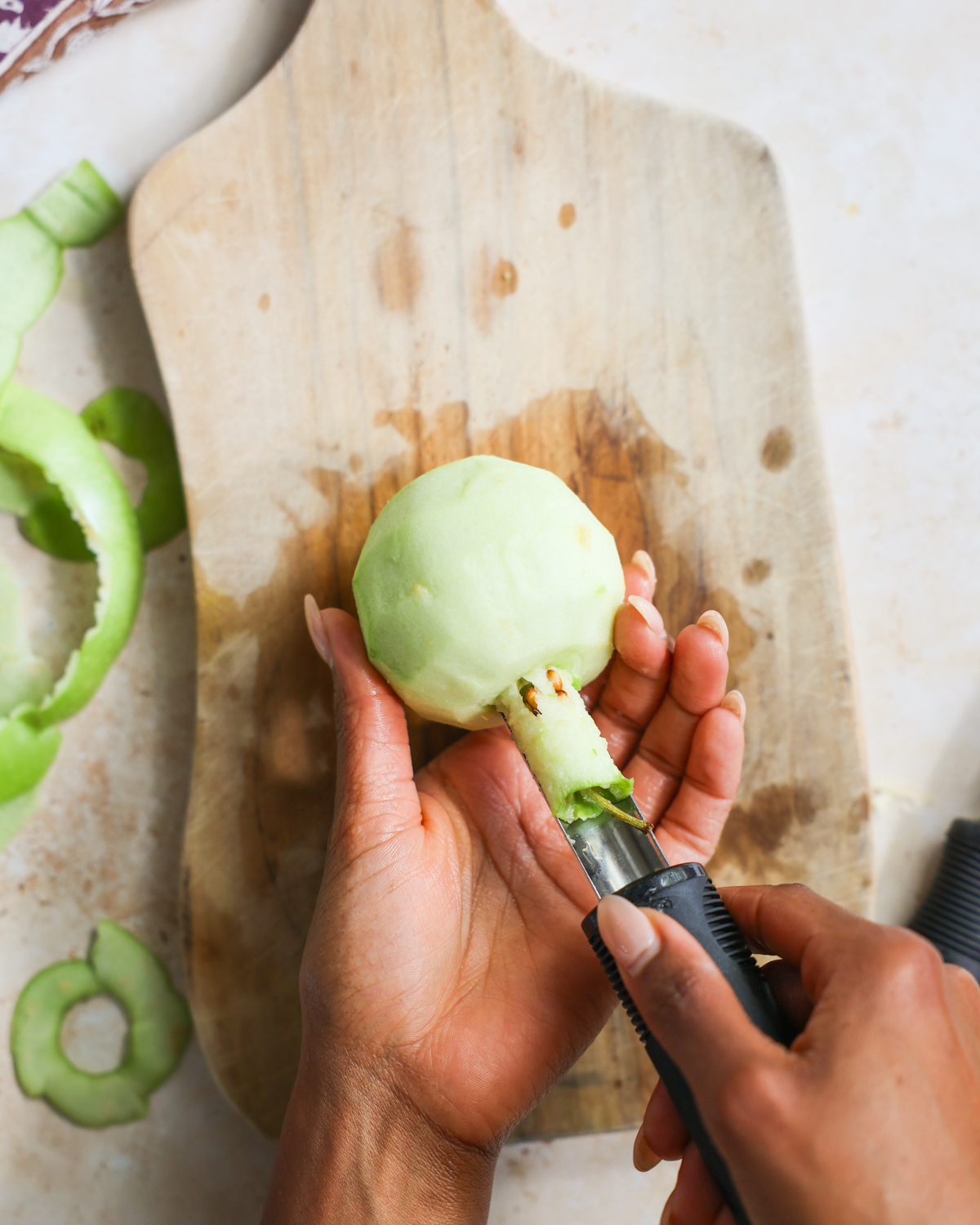 overhead coring an apple