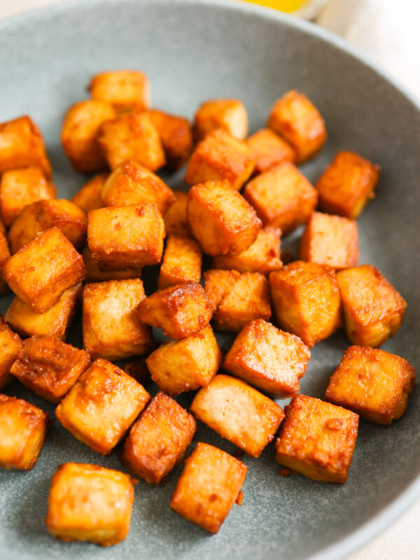 close up of air fried tofu