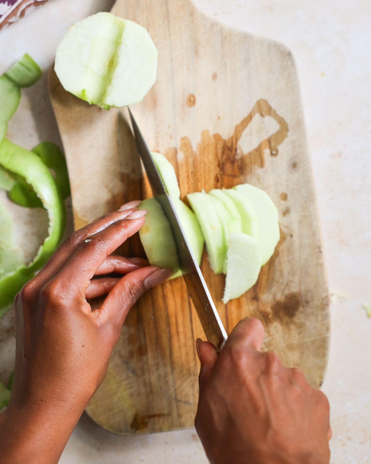 overhead slicing an apple