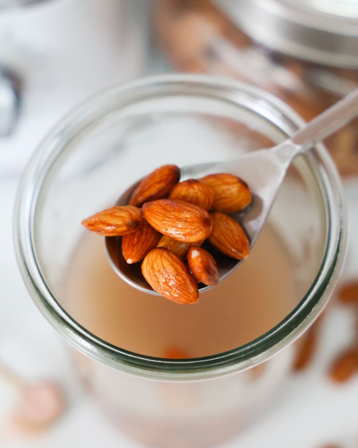 spoonful of soaked almonds