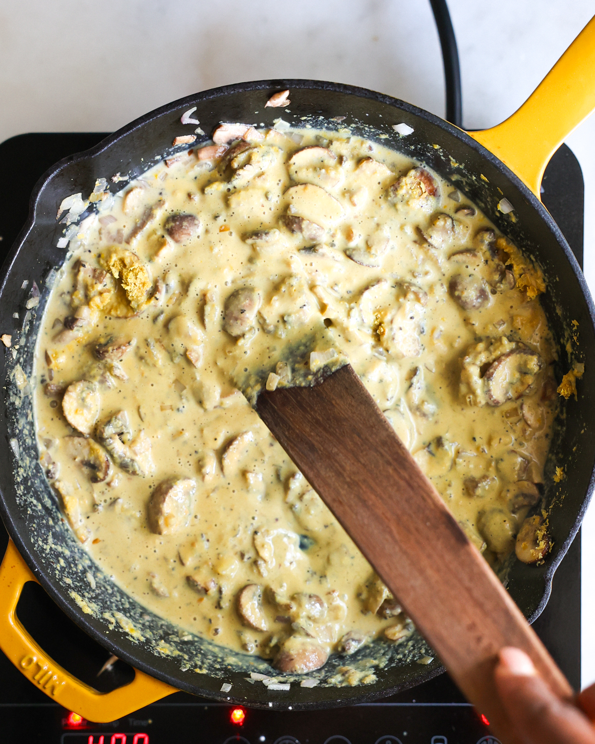overhead stirring sauce