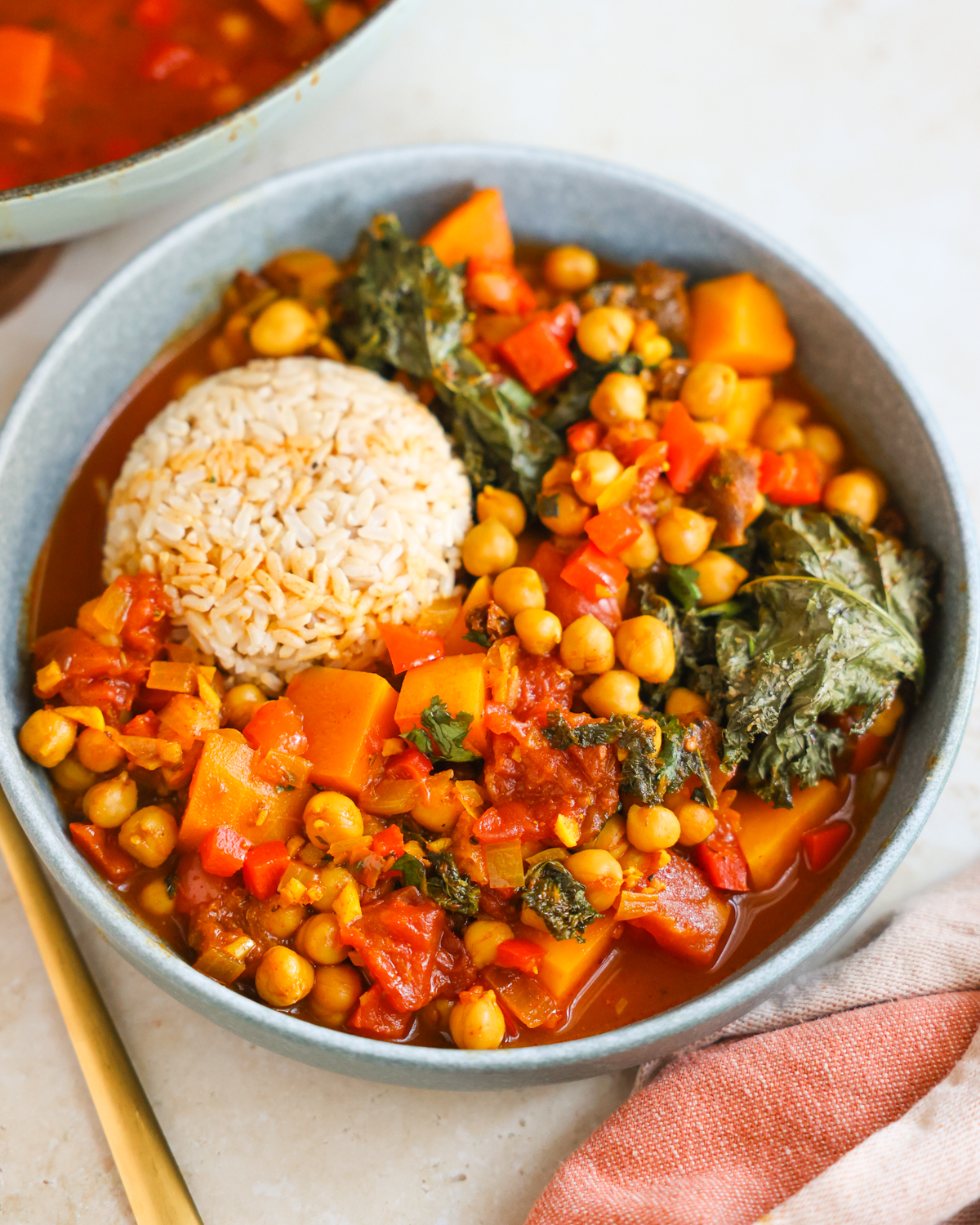 chickpea tagine in bowl with rice