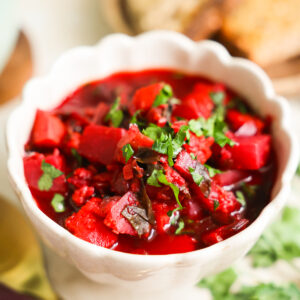 beet soup in bowl