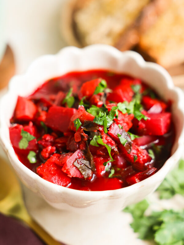 beet soup in bowl