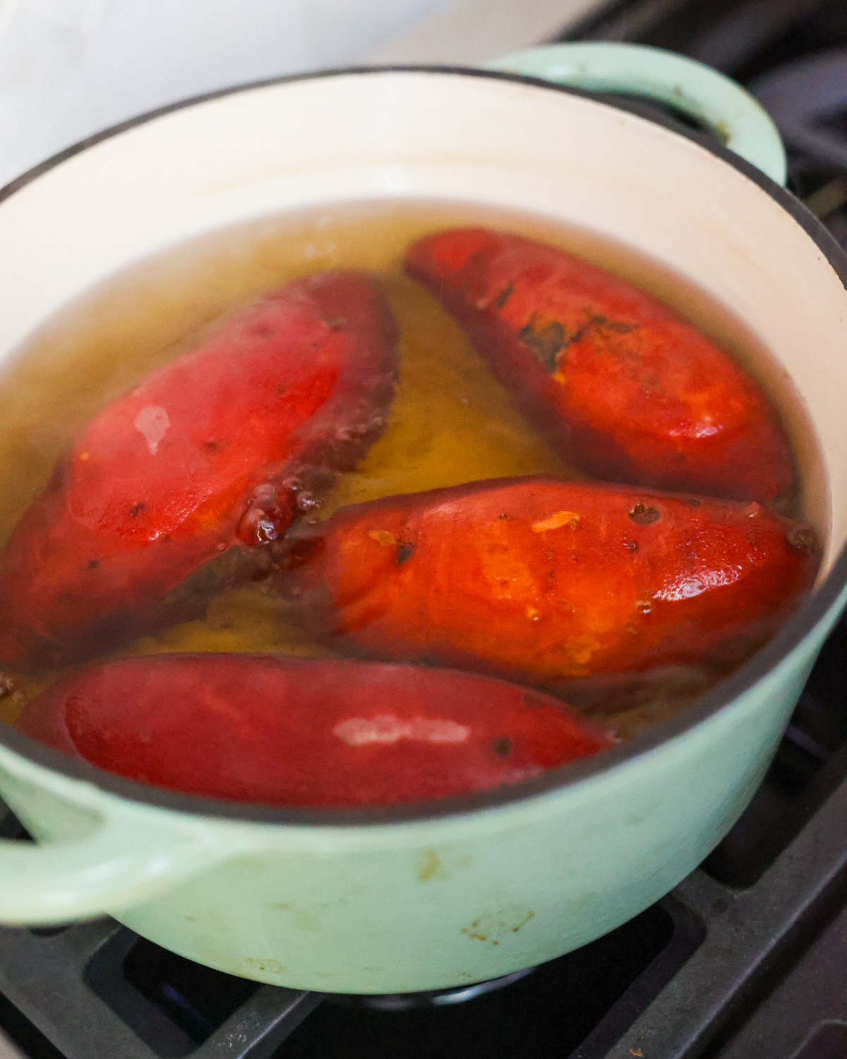 sweet potatoes boiling on stove