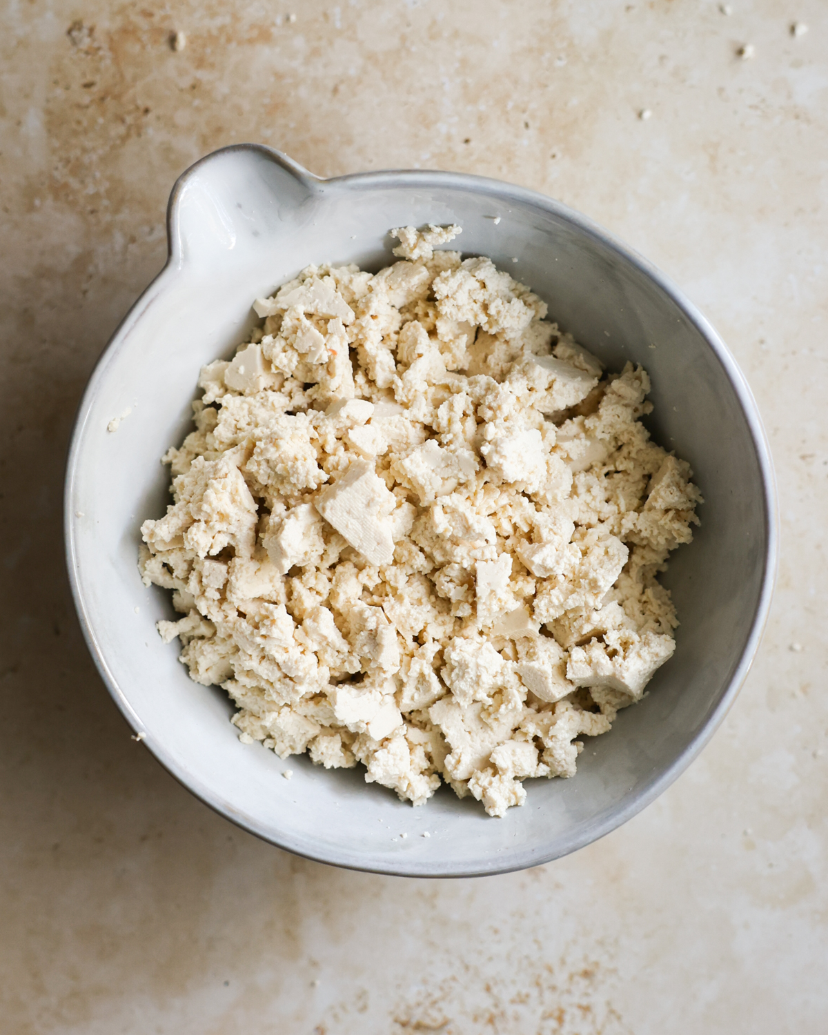 crumbled tofu in bowl