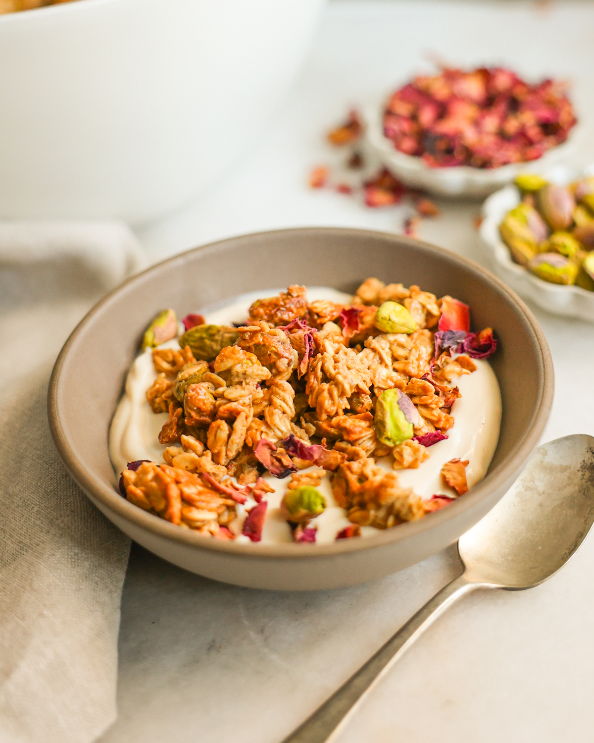 tahini granola on yogurt