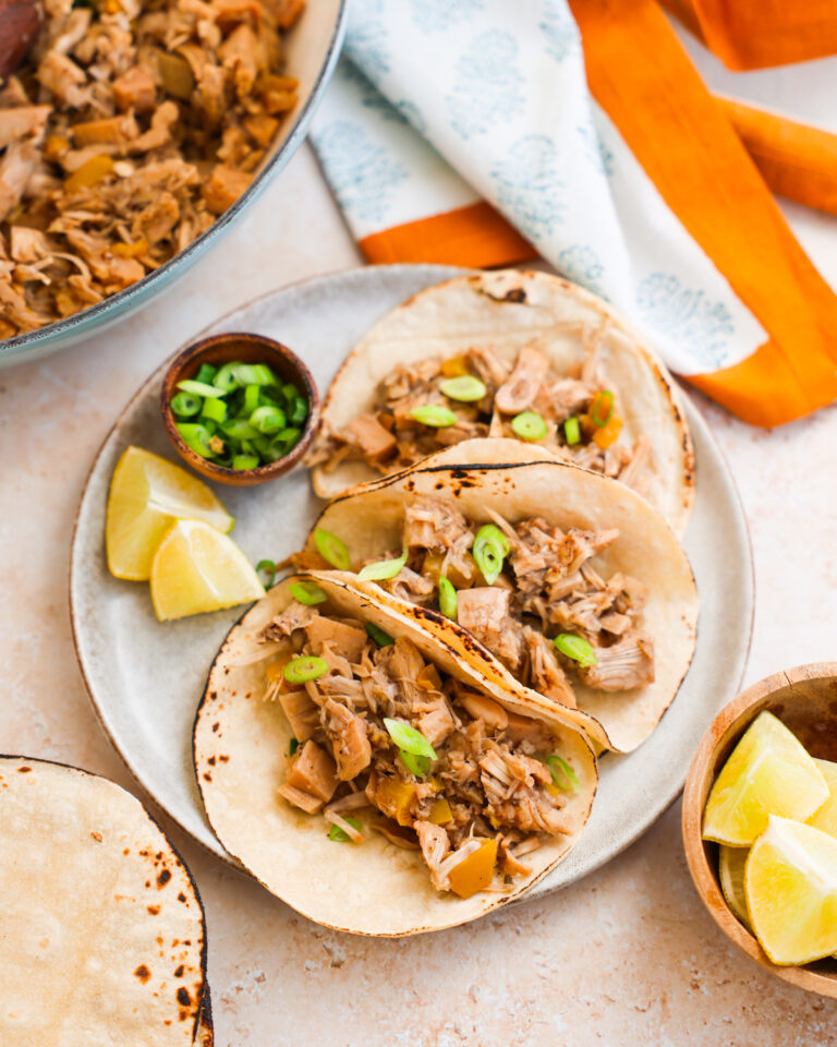 jerk jackfruit tacos on plate