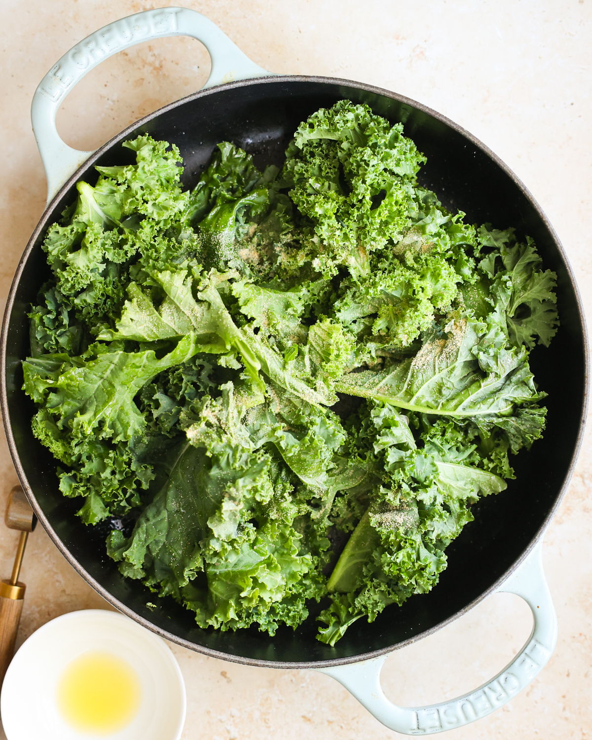 overhead kale in pan