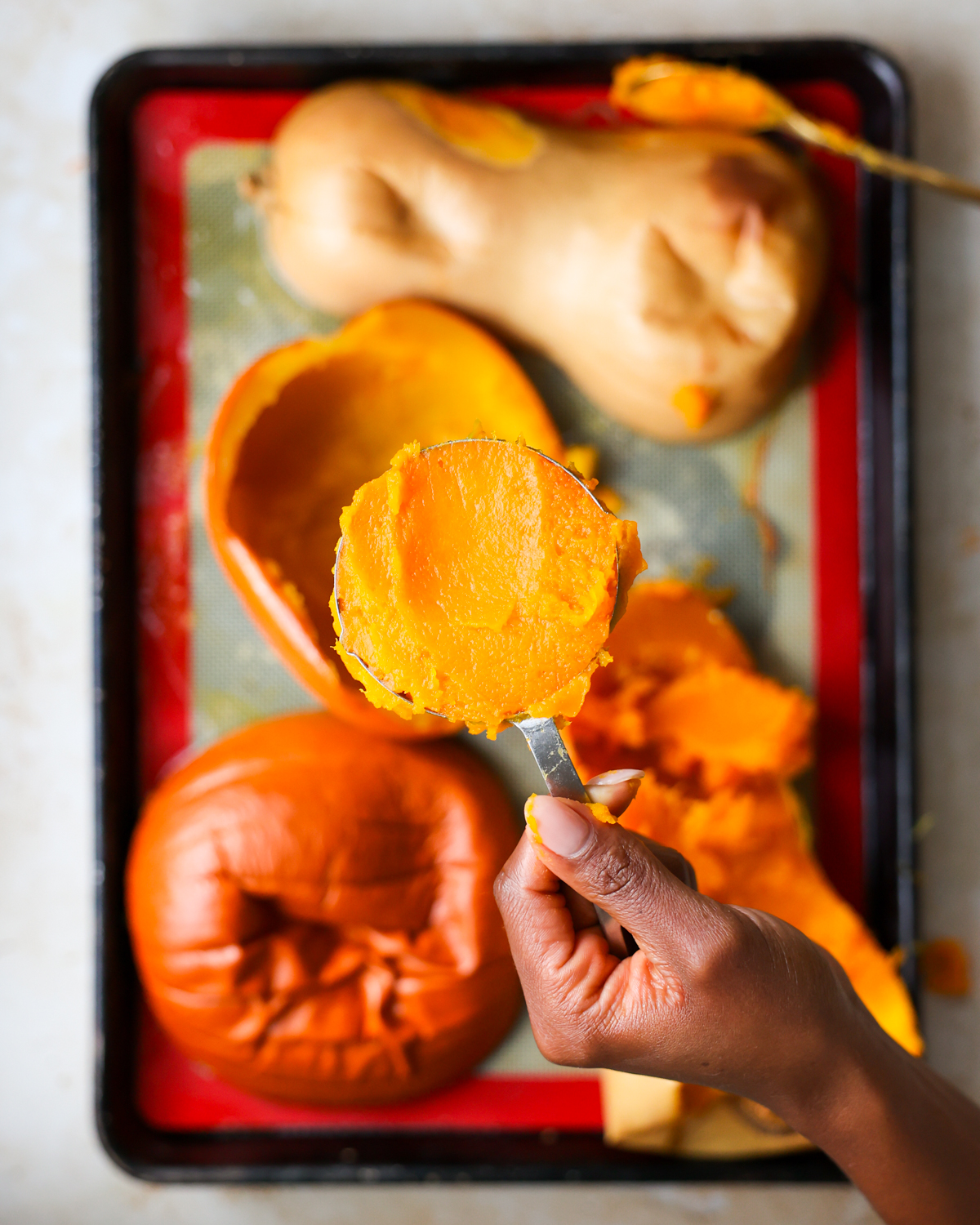 overhead butternut squash flesh