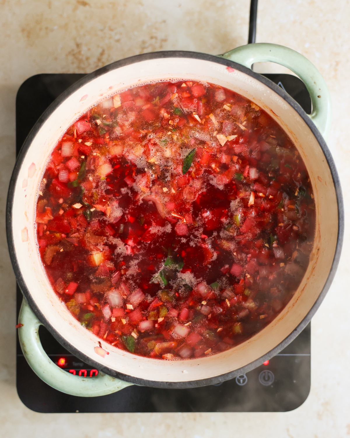 overhead simmering soup