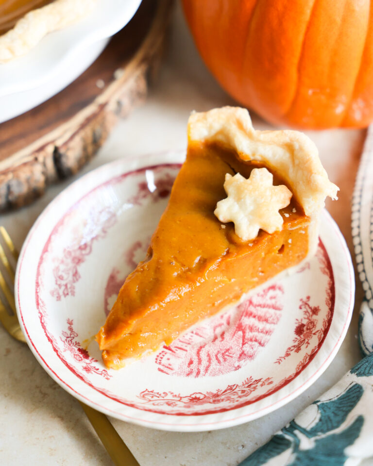 slice of pumpkin pie on plate