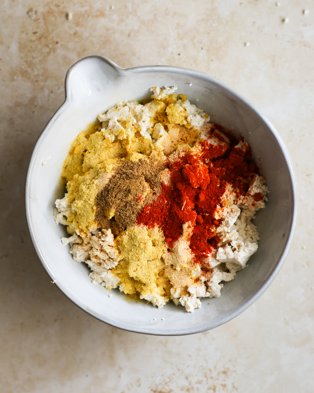 overhead spices on tofu