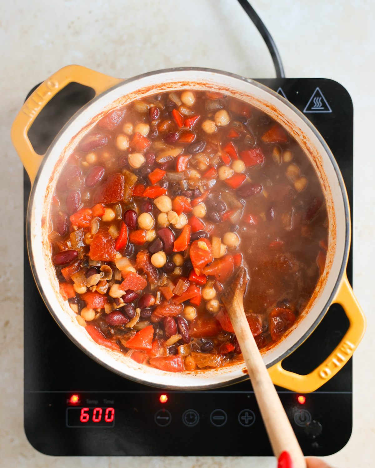 overhead stirring chili