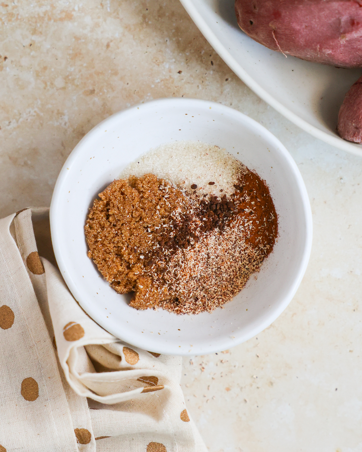 overhead sugar mixture ingredients in a bowl