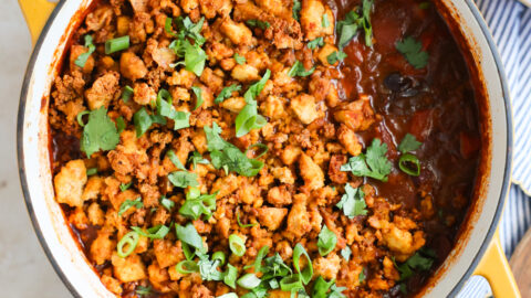overhead of tofu chili