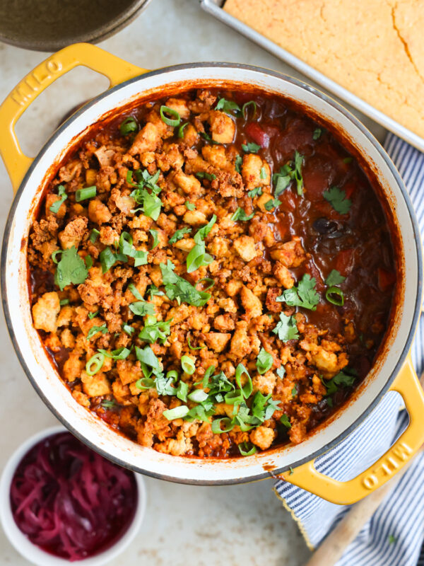 overhead of tofu chili