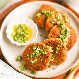 black eyed pea cakes on plate.