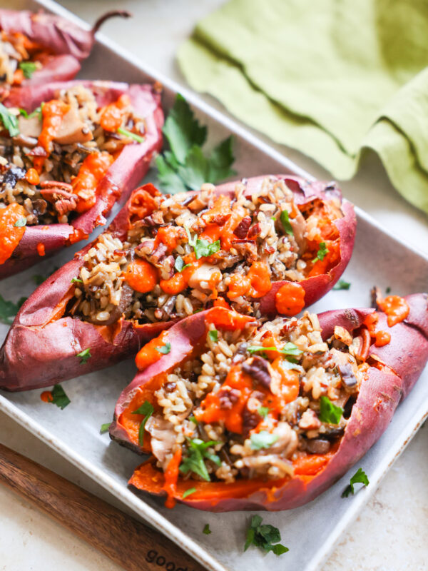 close up of stuffed sweet potatoes