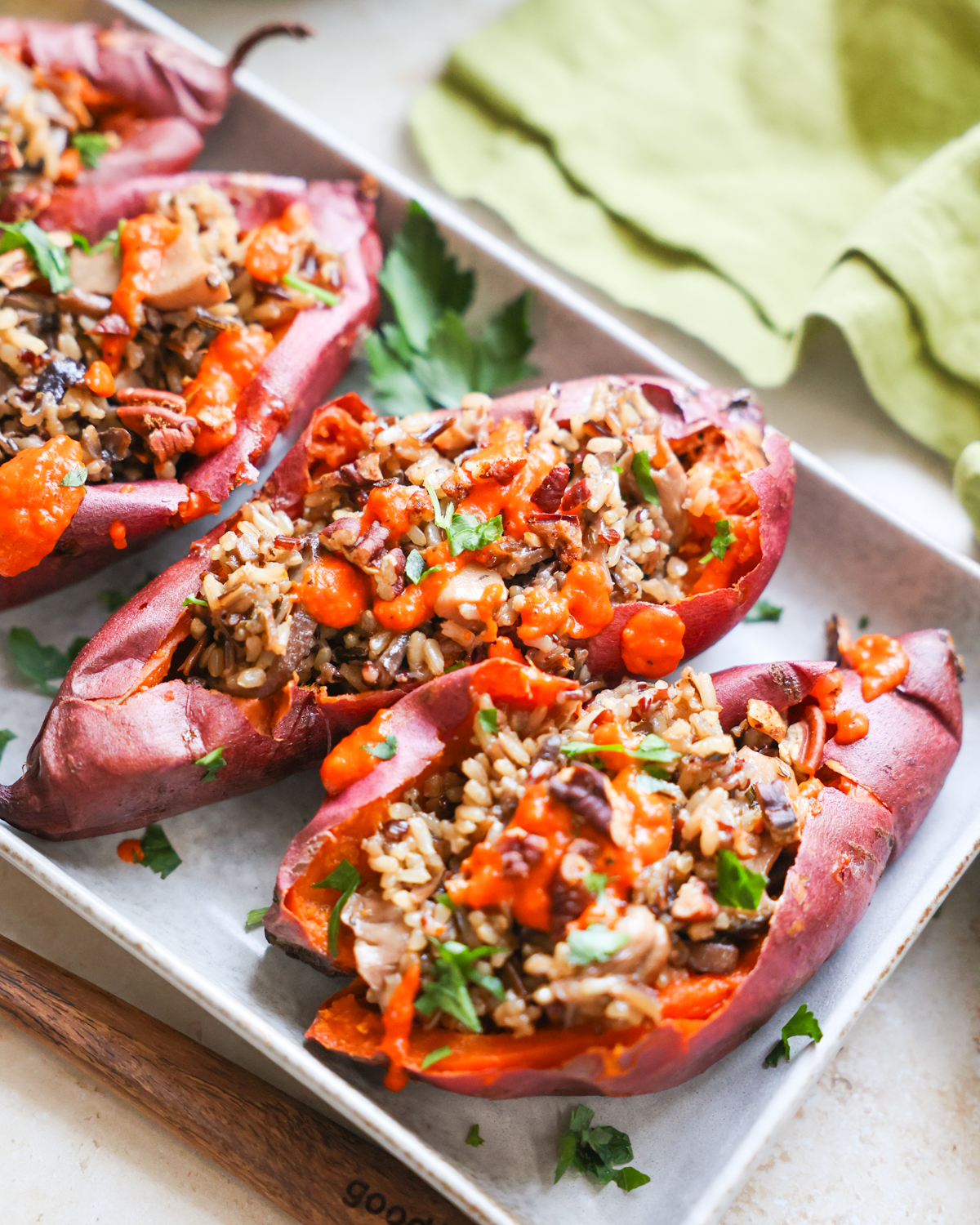 close up of stuffed sweet potatoes