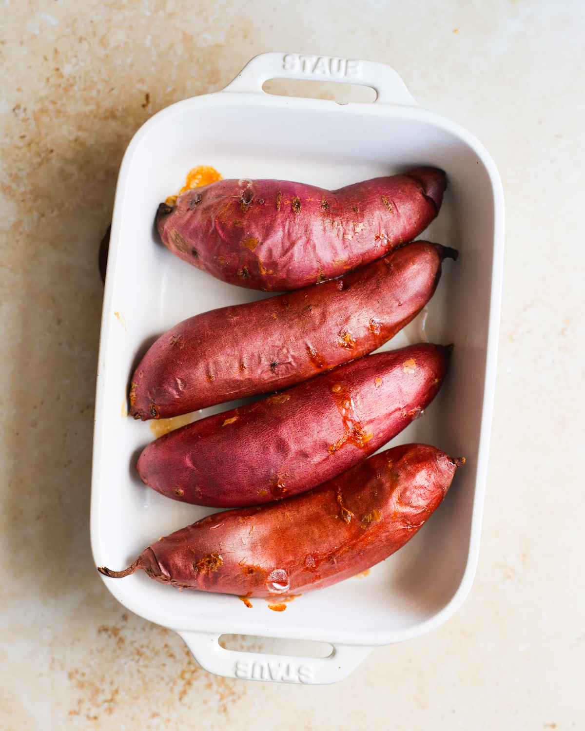 baked sweet potatoes, overhead