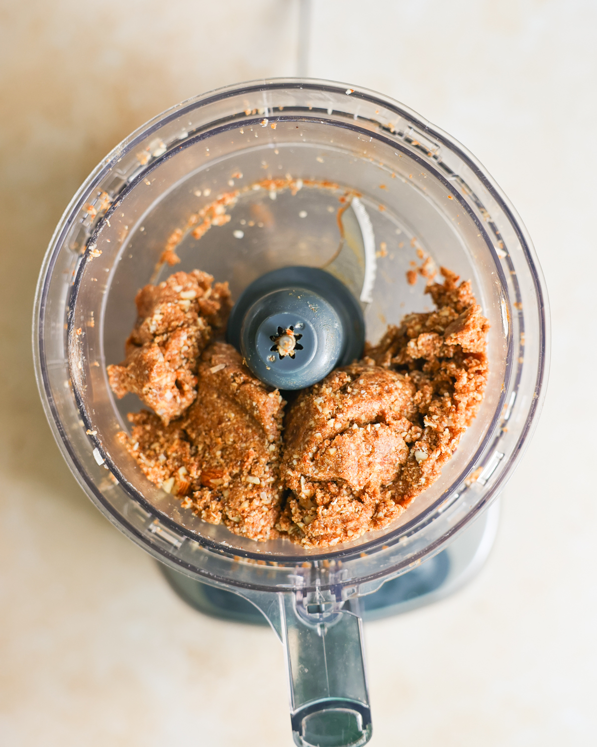 overhead almond crust in blender