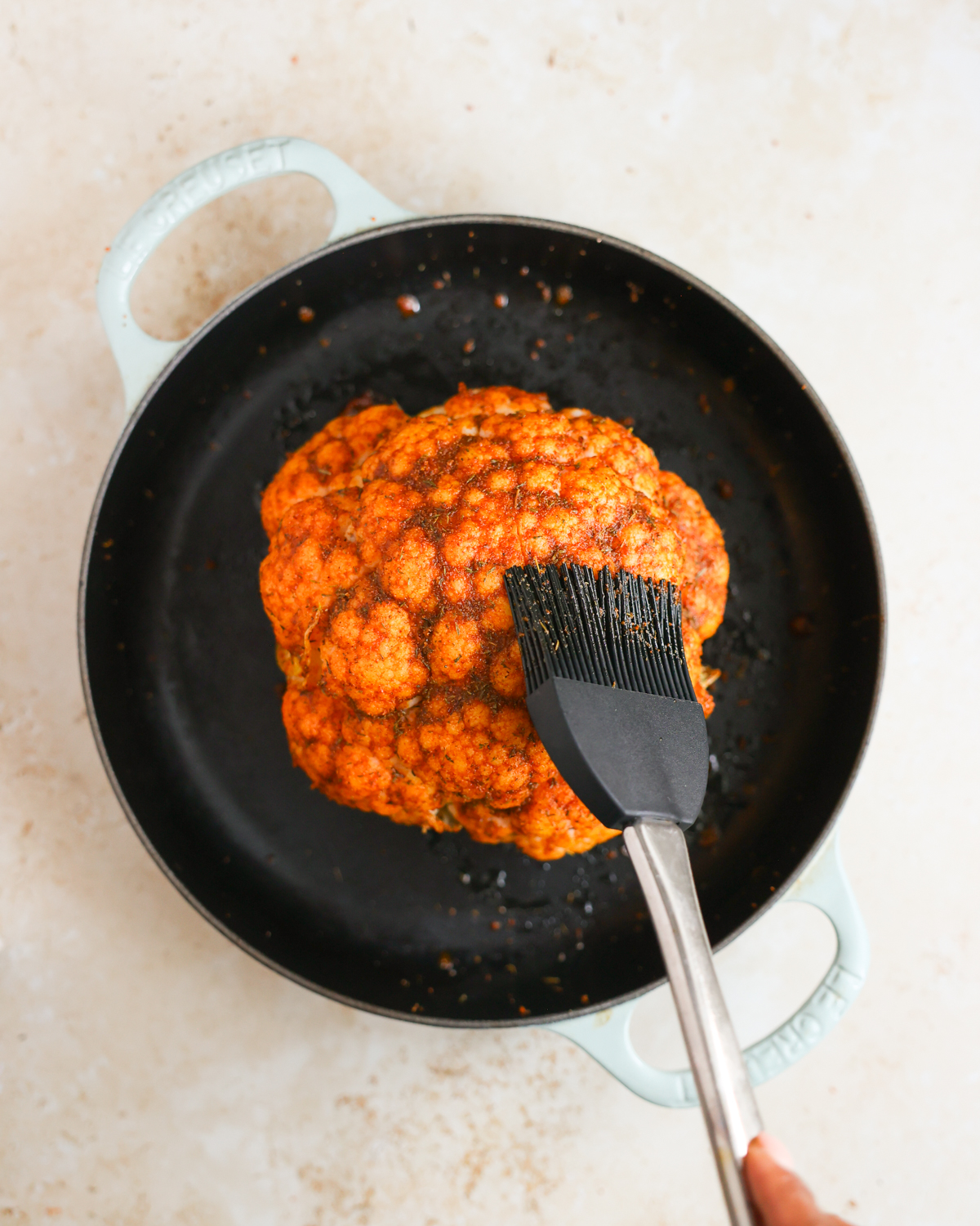 overhead brushing cauliflower
