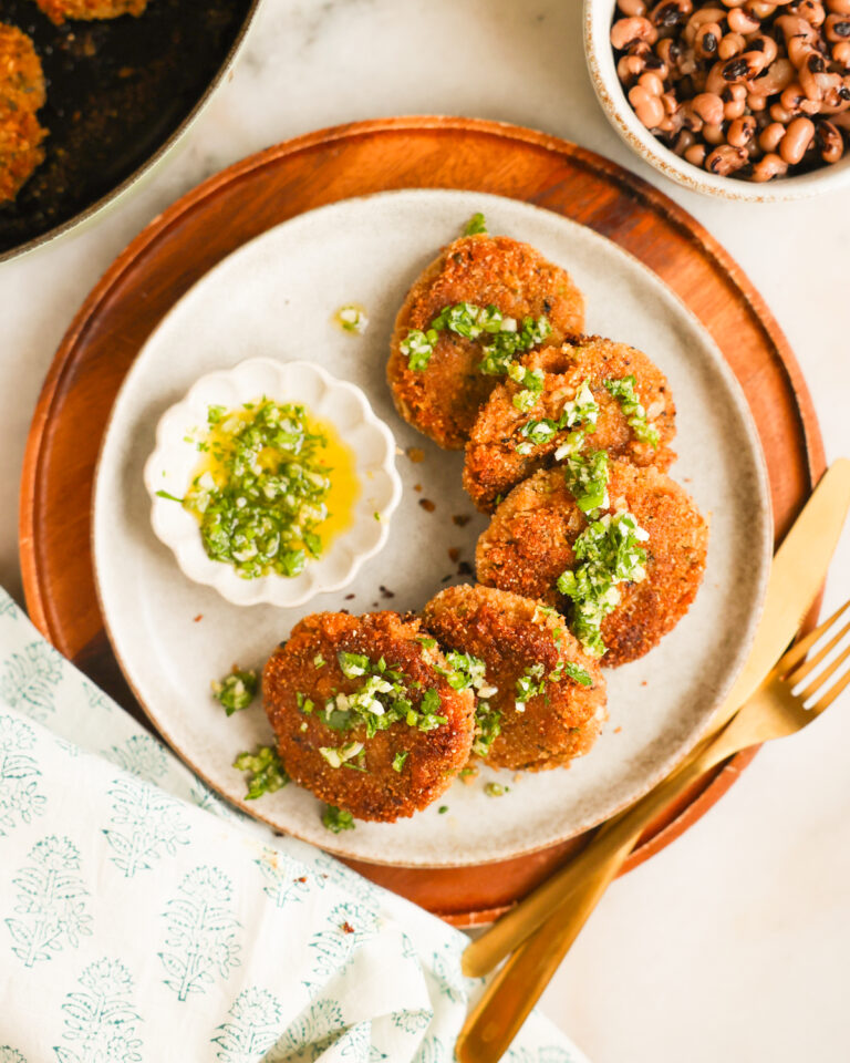 Black-eyed pea fritters on a plate.