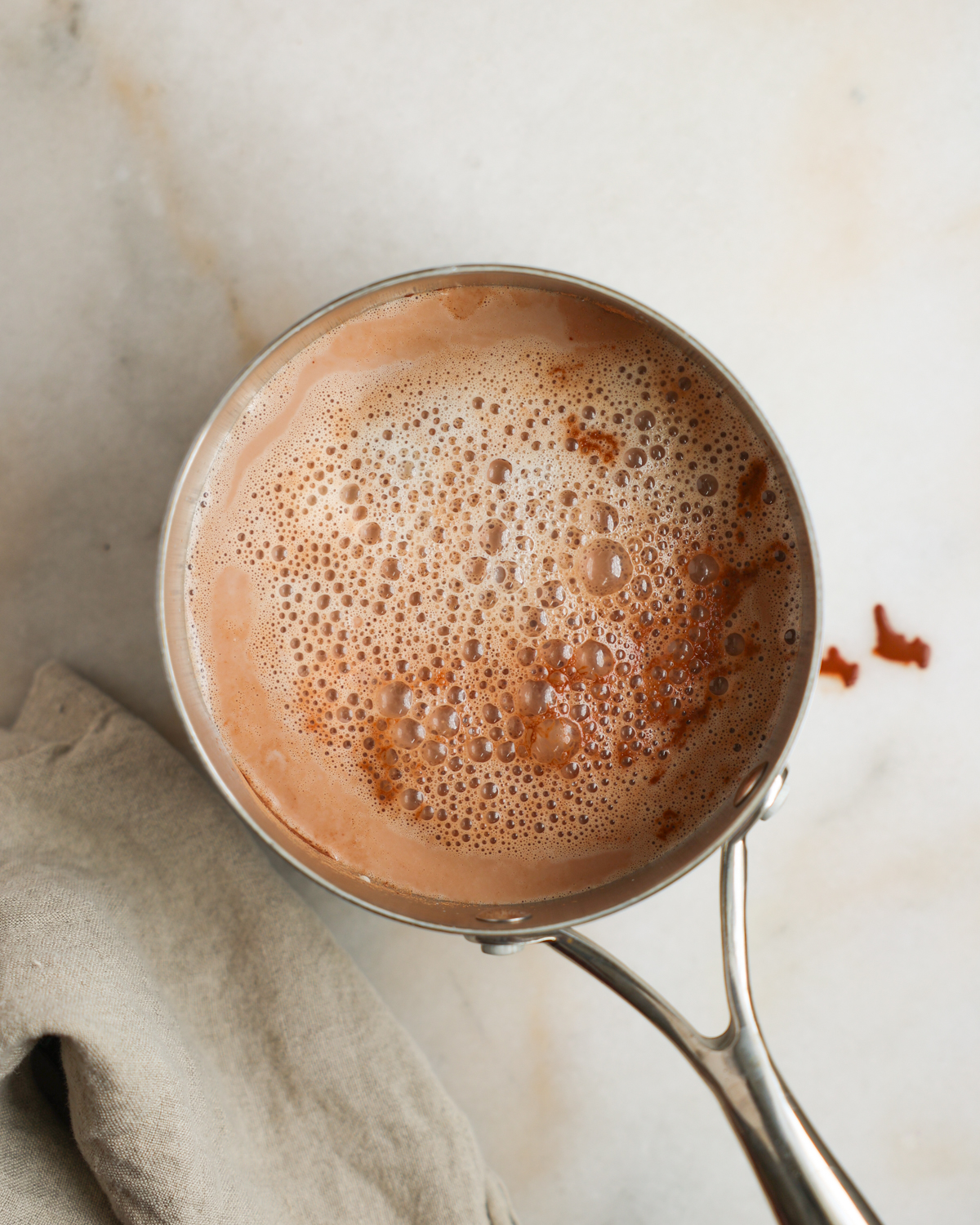 overhead hot chocolate in pot