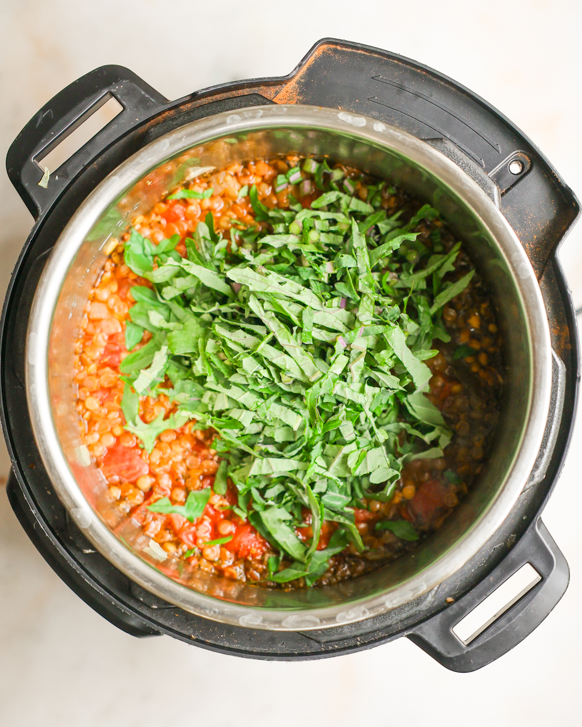 overhead kale added to soup