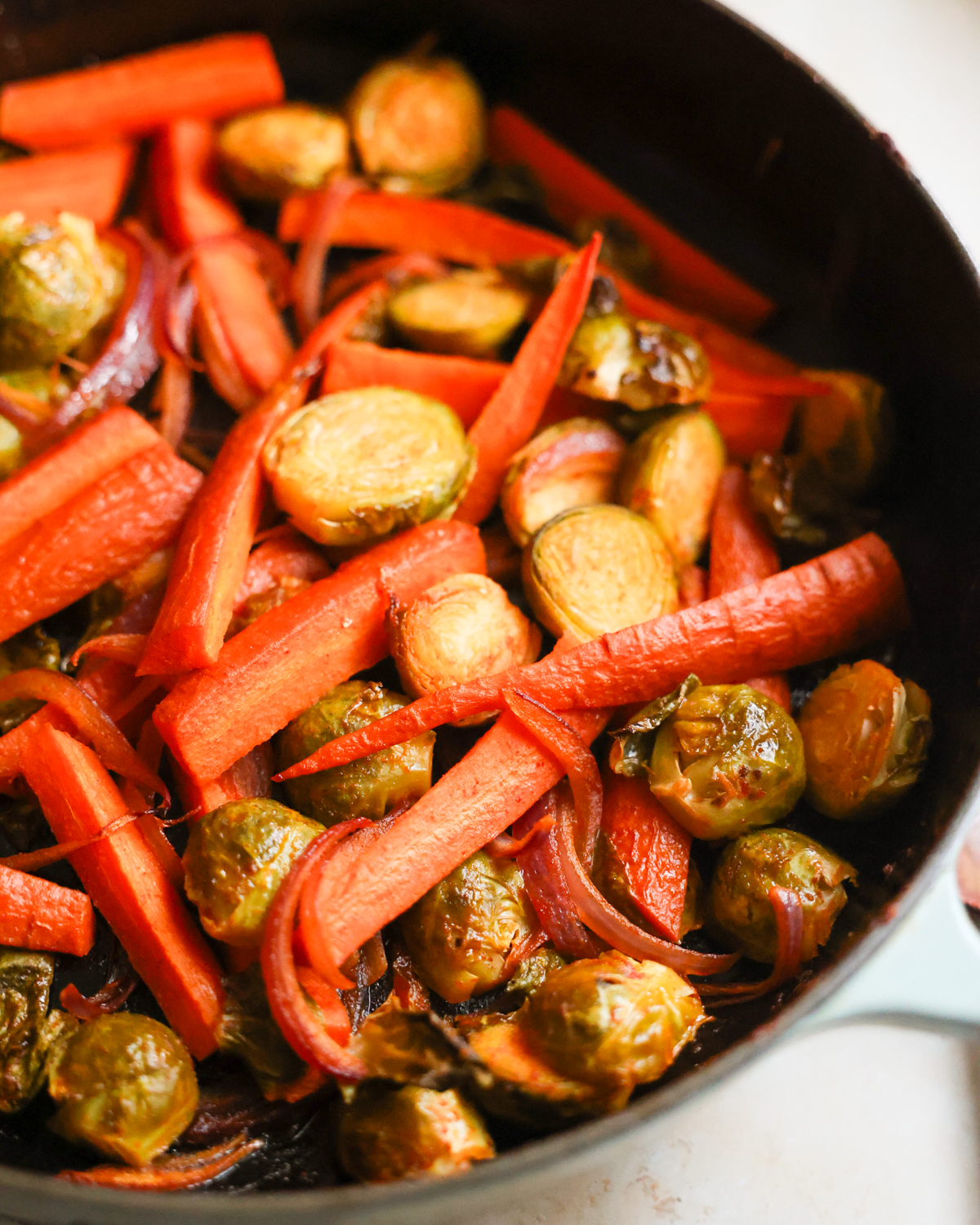 close up roasted veggies