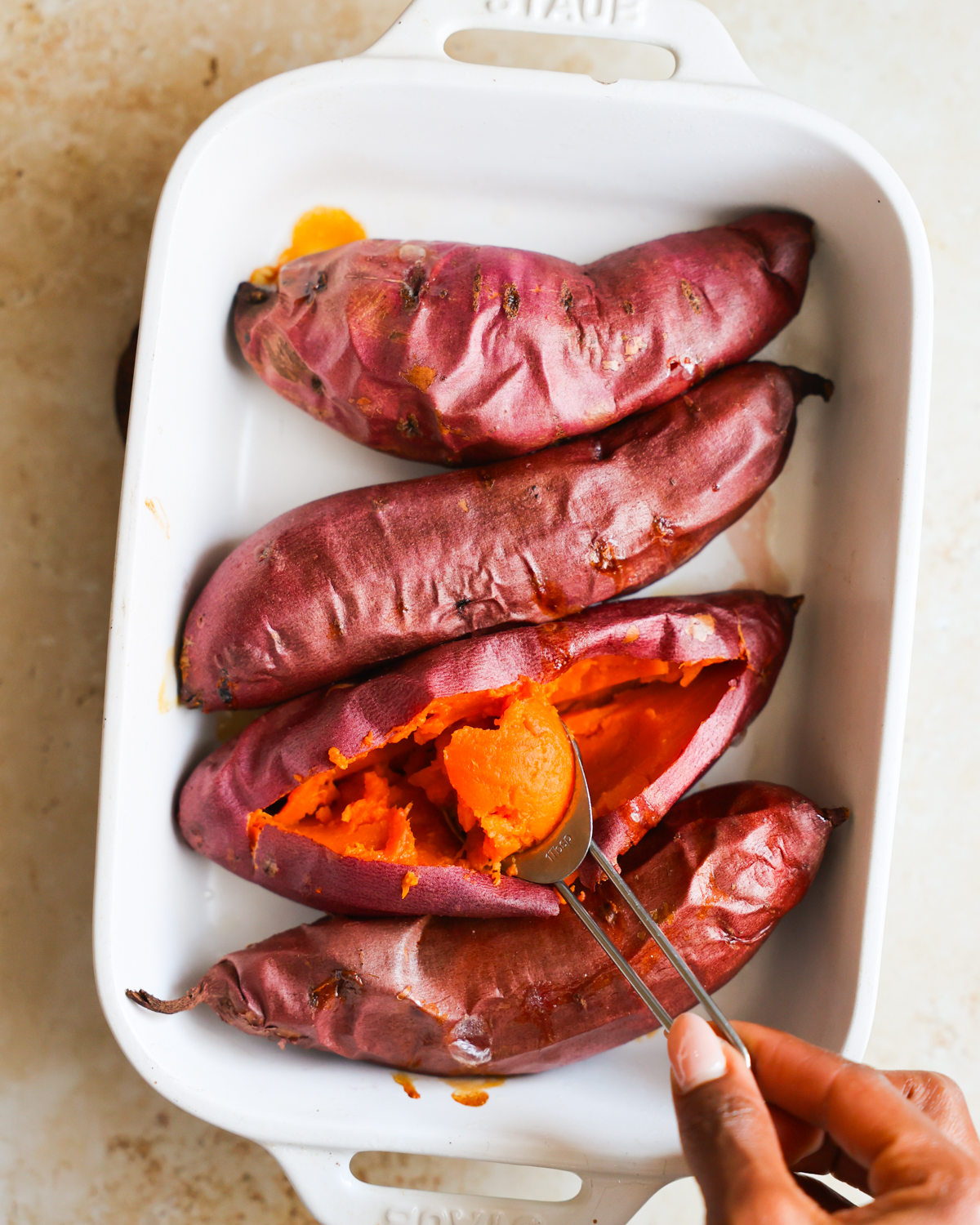 scooping sweet potato