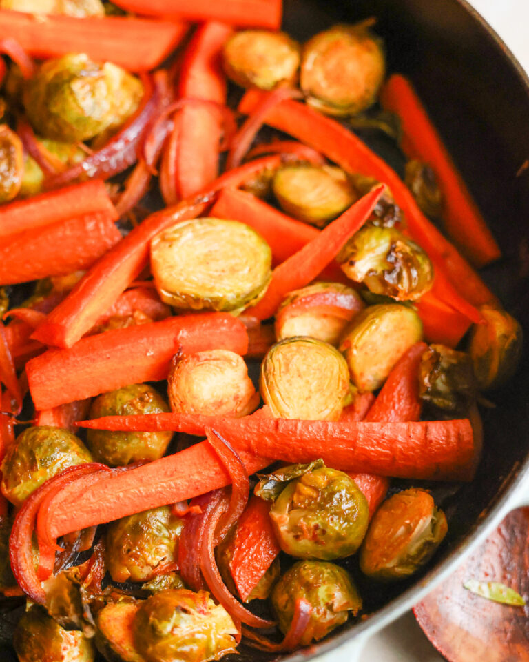 close up roasted veggies
