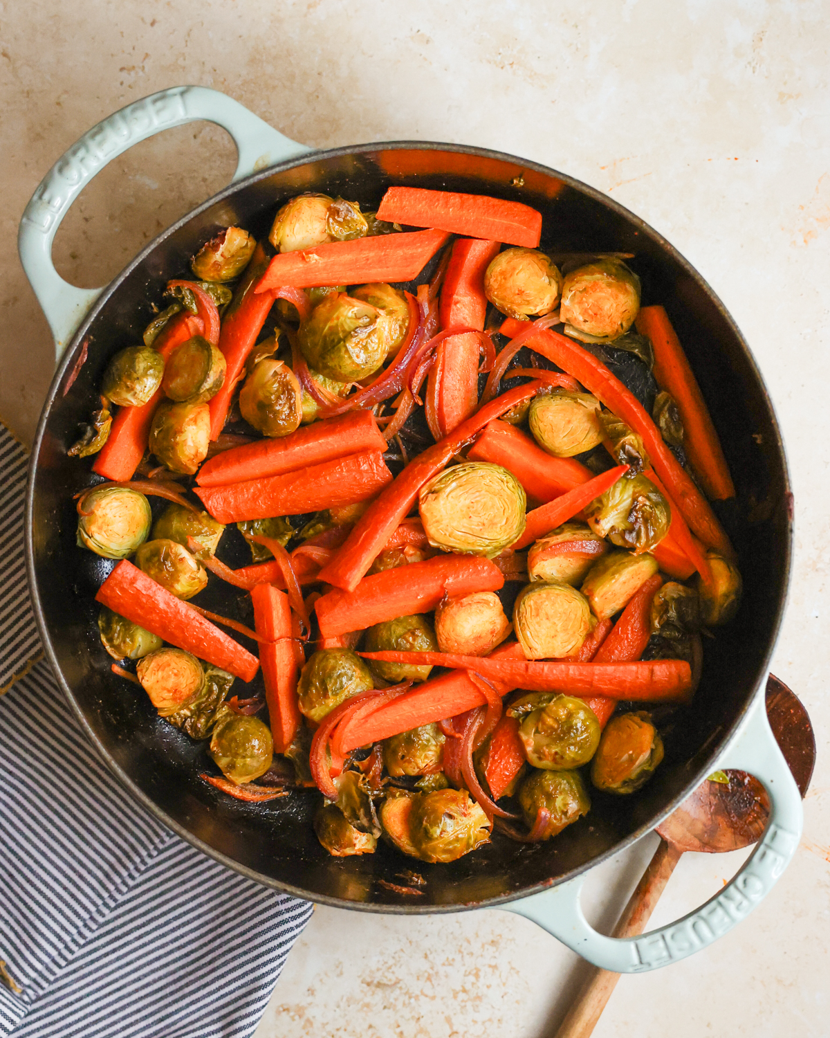 overhead of roasted veggies