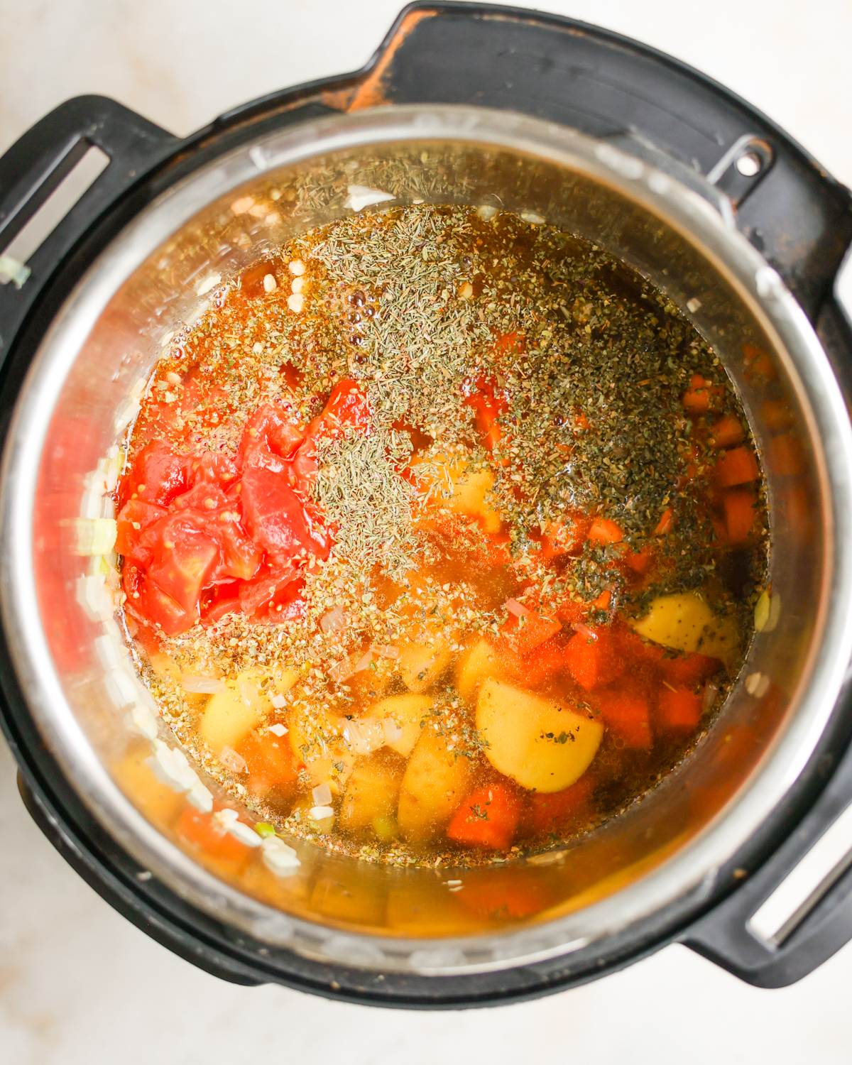 overhead of ingredients in instant pot