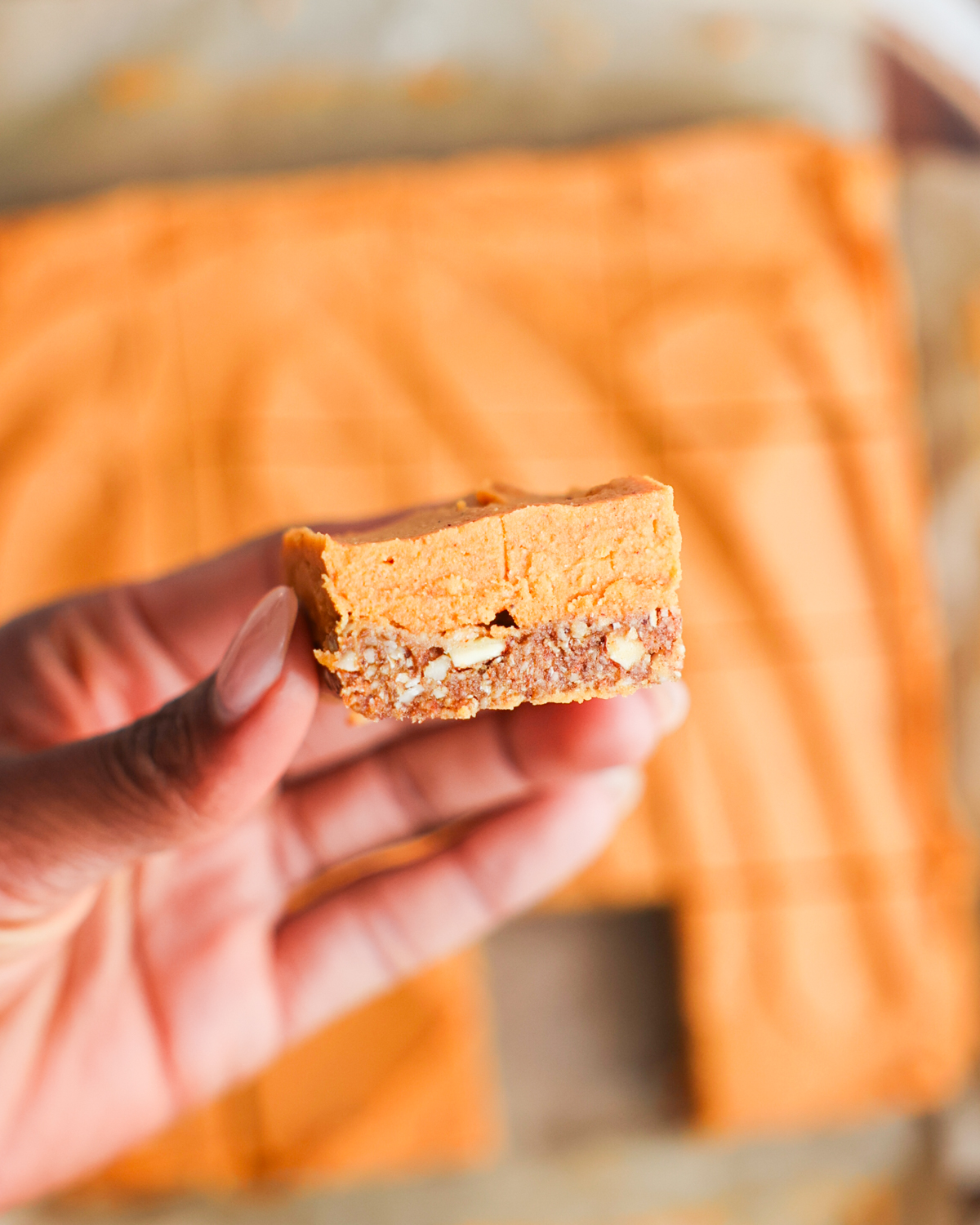 hand holding sweet potato bar