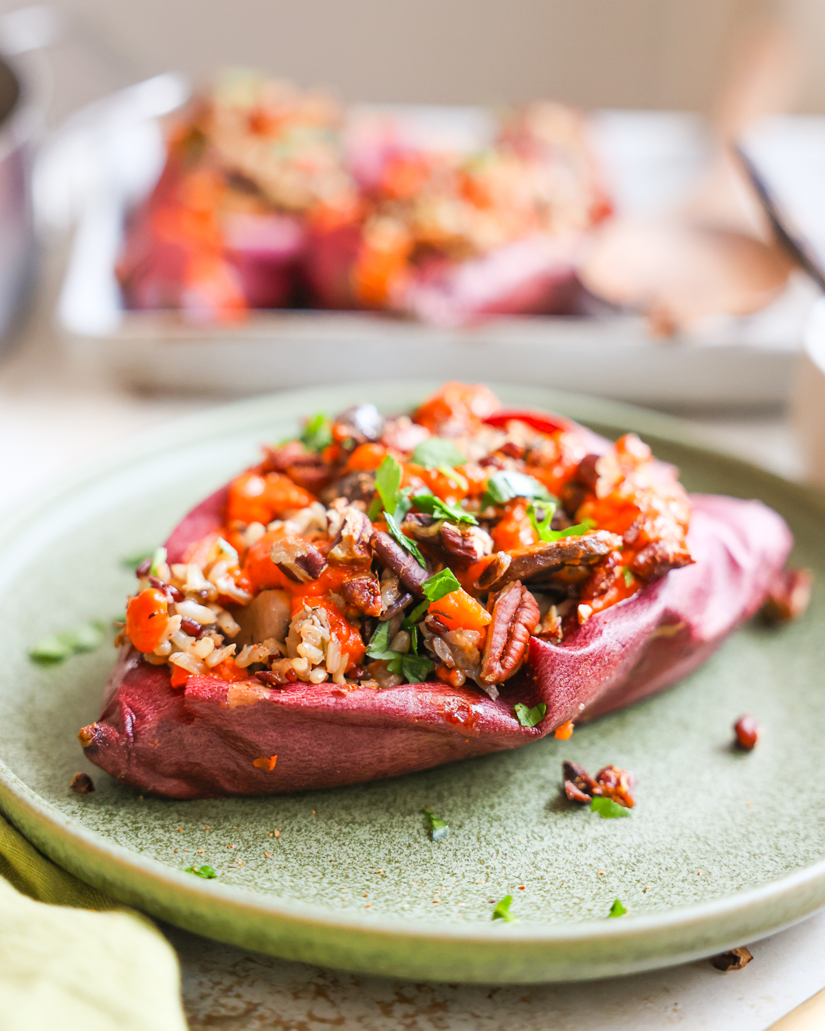 stuffed sweet potato on a plate