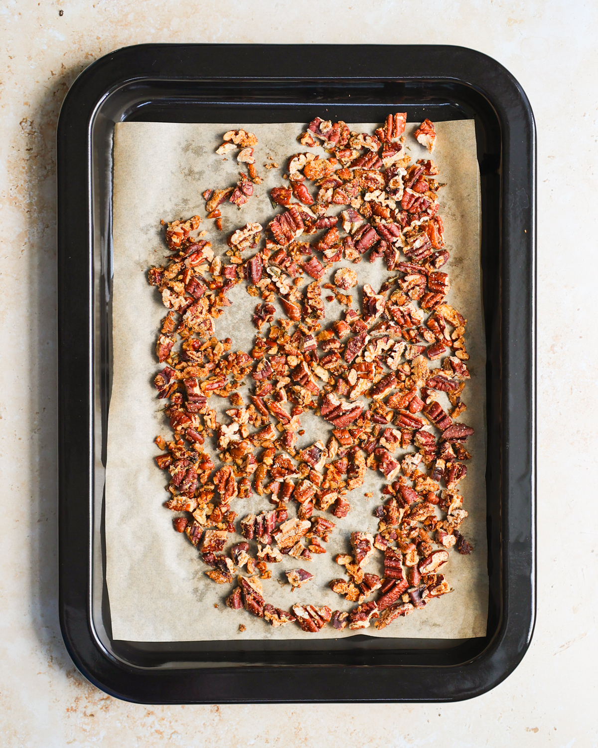 overhead toasted pecans