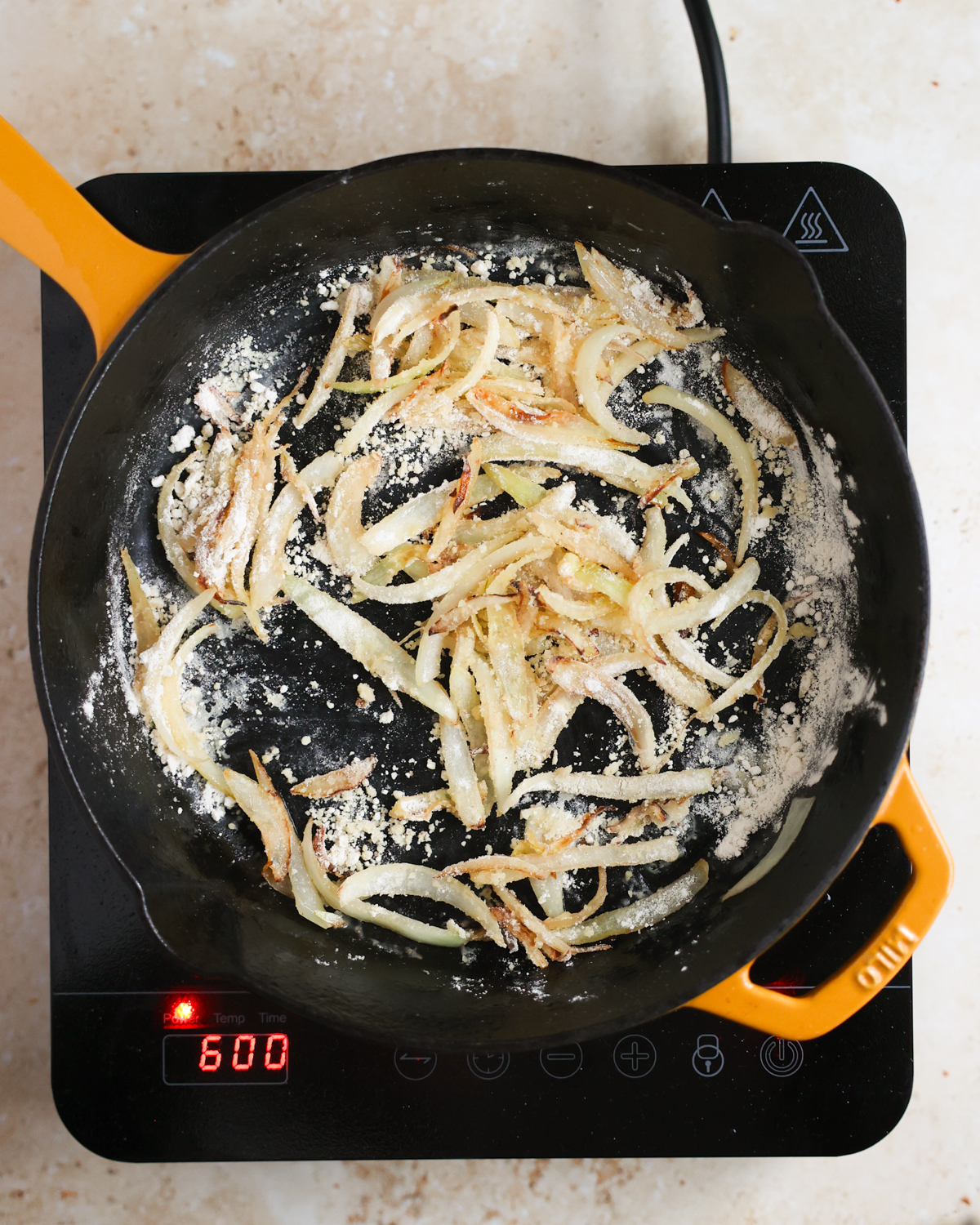 overhead flour in pan