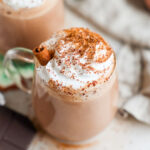 overhead vegan hot chocolate in clear mug