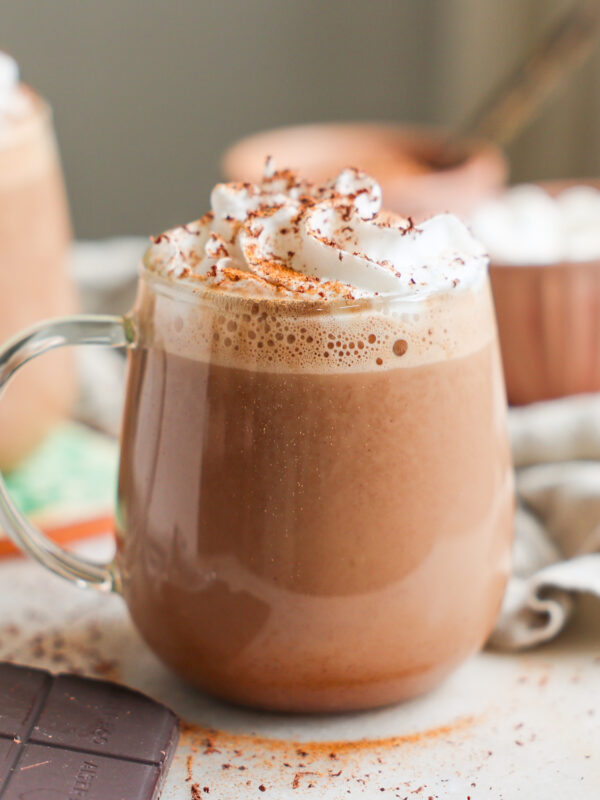 side of vegan hot cocoa in mug