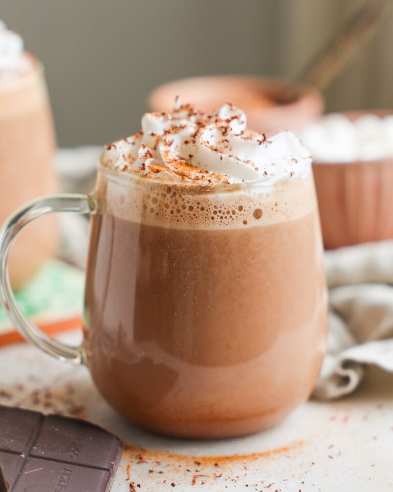 side of vegan hot cocoa in mug