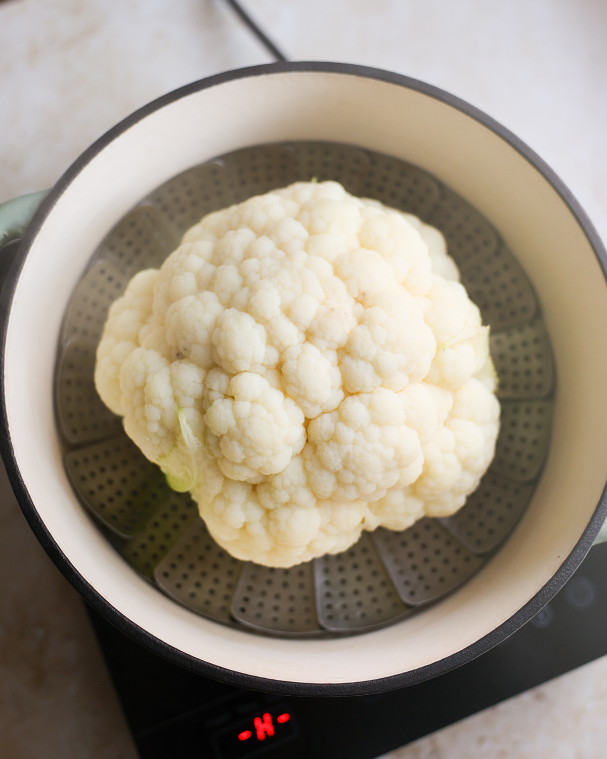 overhead steamed cauliflower